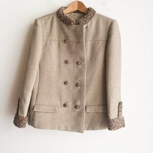 Vintage Katzman Light Beige Wool Fur Trim Winter Blazer Jacket Union Made S/M